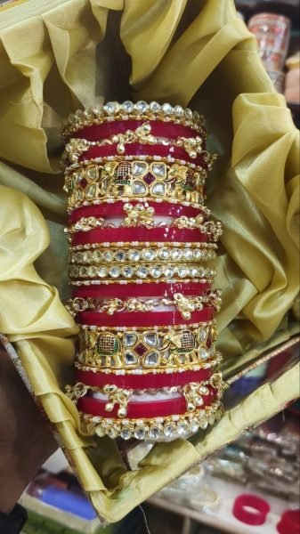Red Golden Zig Zag Bridal Bangles Set for Wedding  Reception and Bridal Wear Fashion Accessories Wholesale