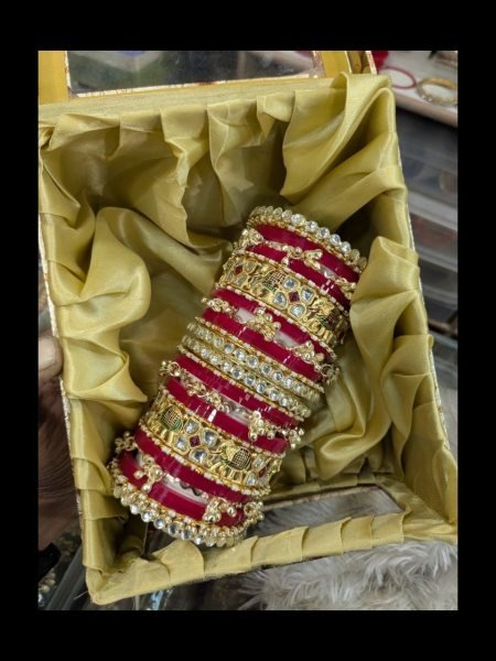 Red Golden Zig Zag Bridal Bangles Set for Wedding  Reception and Bridal Wear Fashion Accessories Wholesale