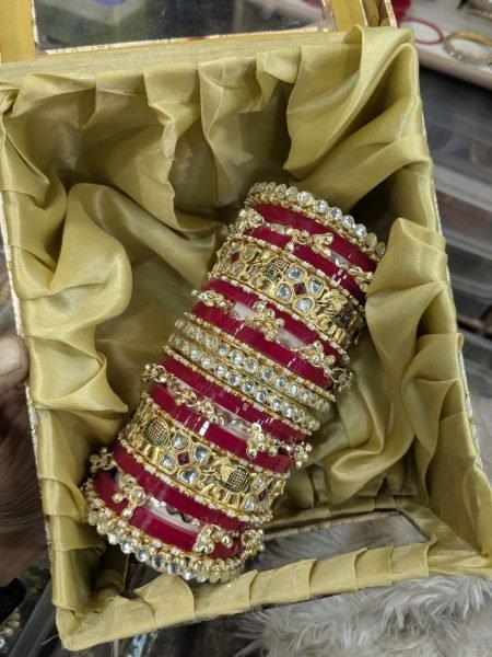 Red Golden Zig Zag Bridal Bangles Set for Wedding  Reception and Bridal Wear Fashion Accessories Wholesale