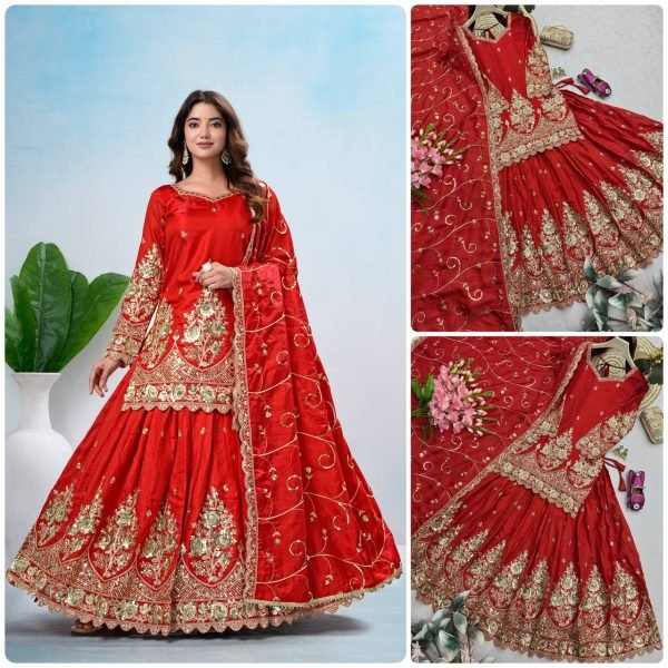 Red Heavy Jelly Shimmer Silk Lehenga Choli with Coding and Sequin Work for Festival Ready To Wear Collection