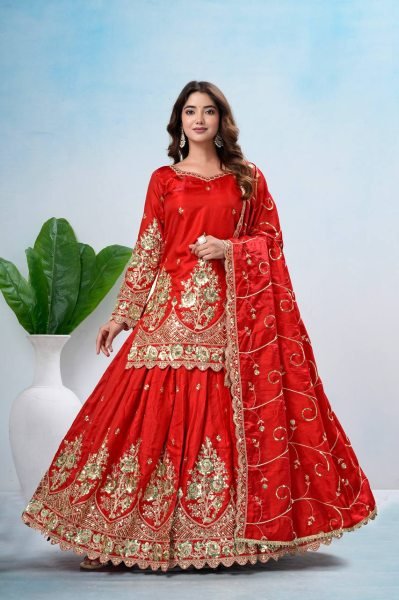Red Heavy Jelly Shimmer Silk Lehenga Choli with Coding and Sequin Work for Festival Ready To Wear Collection