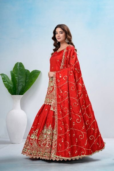 Red Heavy Jelly Shimmer Silk Lehenga Choli with Coding and Sequin Work for Festival Ready To Wear Collection