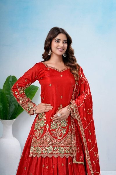 Red Heavy Jelly Shimmer Silk Lehenga Choli with Coding and Sequin Work for Festival Ready To Wear Collection