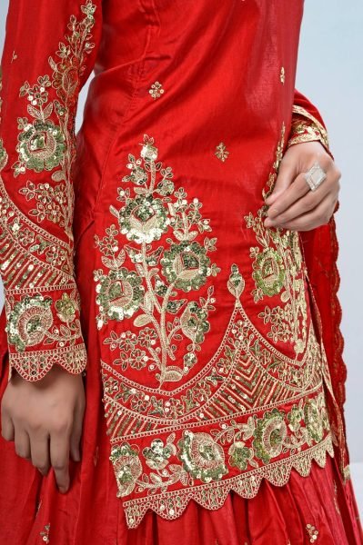 Red Heavy Jelly Shimmer Silk Lehenga Choli with Coding and Sequin Work for Festival Ready To Wear Collection
