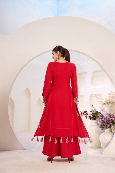 Red Mirror Work Kurti Palazzo Set for Garba and Festive Wear Wholesale Rate Navratri Collection