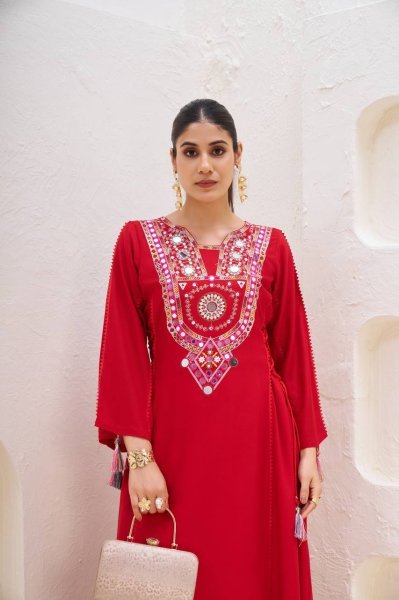 Red Mirror Work Kurti Palazzo Set for Garba and Festive Wear Wholesale Rate Navratri Collection