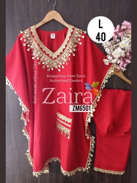 Red Muslin Mirror Work Kaftan with Pant Wedding Guest Ready Ethnic Set Kaftan 
