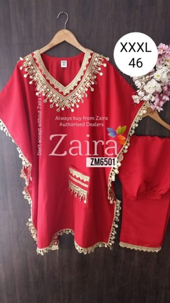 Red Muslin Mirror Work Kaftan with Pant Wedding Guest Ready Ethnic Set Kaftan 