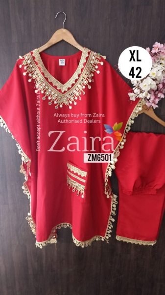 Red Muslin Mirror Work Kaftan with Pant Wedding Guest Ready Ethnic Set Kaftan 