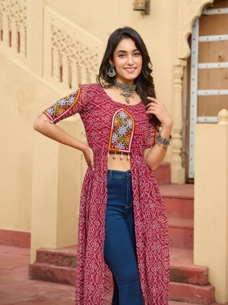 Red Navratri Kurti in Faux Georgette with Traditional Kutchi Embroidery Ideal for Graba Look Shop by Occasion