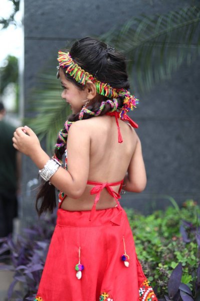 Red Premium Roman Silk Kids Navratri Outfit Lehenga Choli with Dupatta Girls Wear