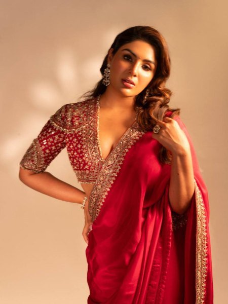 Red Rangoli Silk Saree with Sparkling Sequins Work and Matching Blouse Ideal for Evening Functions Embroidery Sarees Wholesale