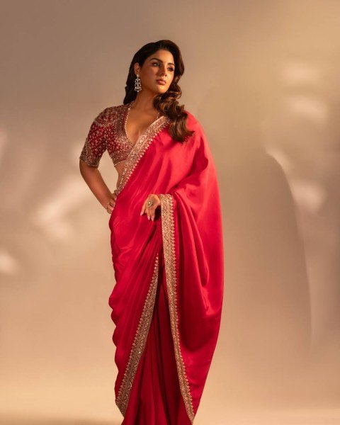 Red Rangoli Silk Saree with Sparkling Sequins Work and Matching Blouse Ideal for Evening Functions Embroidery Sarees Wholesale
