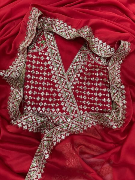 Red Rangoli Silk Saree with Sparkling Sequins Work and Matching Blouse Ideal for Evening Functions Embroidery Sarees Wholesale