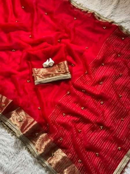 Red Tissue Silk Saree with Ghungroo Work and Latkan For Karva Choth Special Silk Sarees Wholesale