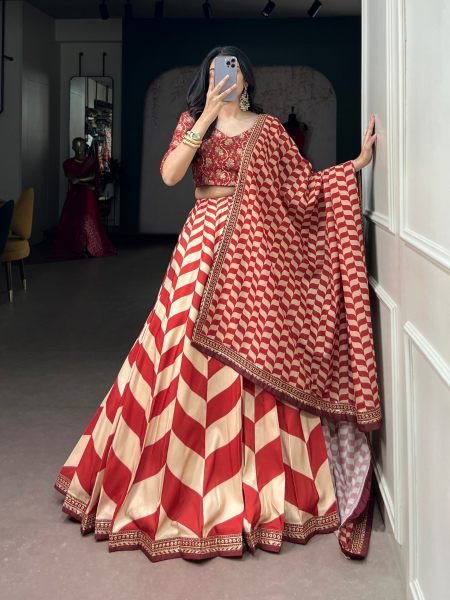 Red Wedding Wear Vaishali Silk Lehenga Choli with Gotta Patti Work at Factory Price 