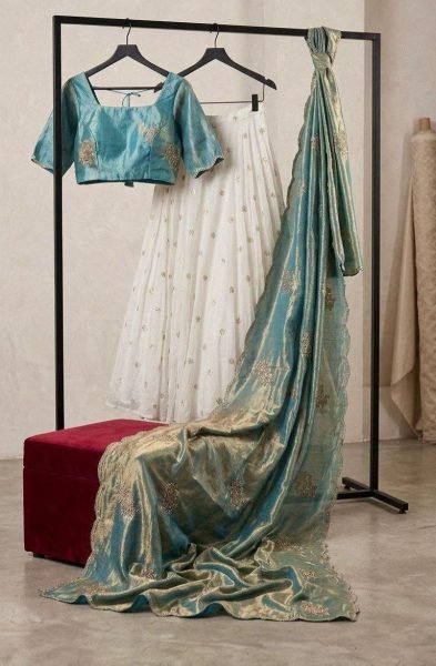 Refined Aqua Blue Designer Kohinoor Silk Lehenga Choli Set with Floral Embroidery Work Designer Lehenga Choli