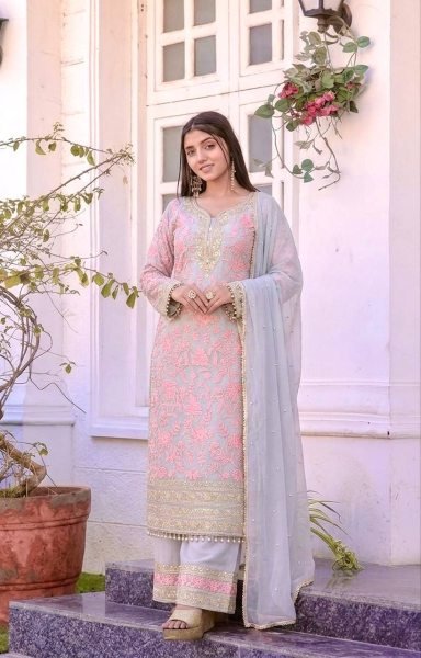 Refined Baby Pink Faux Georgette Palazzo Suit Set with Dupatta Using  Rivet Moti Work For Function Ready To Wear Collection
