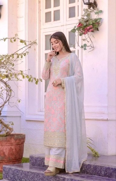 Refined Baby Pink Faux Georgette Palazzo Suit Set with Dupatta Using  Rivet Moti Work For Function Ready To Wear Collection