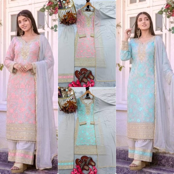 Refined Baby Pink Faux Georgette Palazzo Suit Set with Dupatta Using  Rivet Moti Work For Function Ready To Wear Collection
