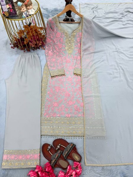 Refined Baby Pink Faux Georgette Palazzo Suit Set with Dupatta Using  Rivet Moti Work For Function Ready To Wear Collection