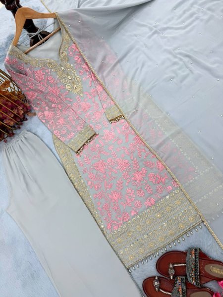 Refined Baby Pink Faux Georgette Palazzo Suit Set with Dupatta Using  Rivet Moti Work For Function Ready To Wear Collection