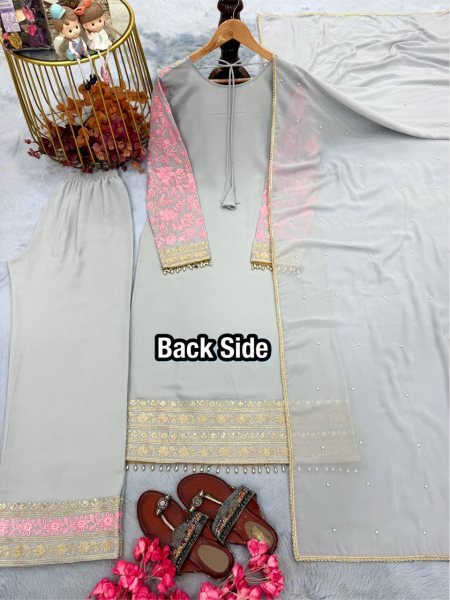 Refined Baby Pink Faux Georgette Palazzo Suit Set with Dupatta Using  Rivet Moti Work For Function Ready To Wear Collection
