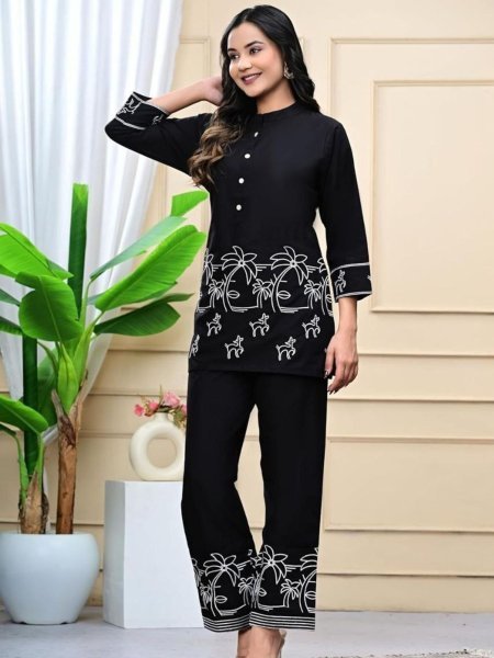 Refined Black Designer Rayon Silk Co-Ord Set at Wholesale Rate for Women 