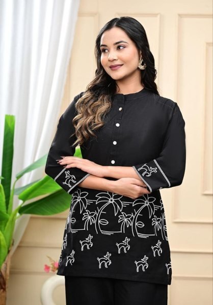 Refined Black Designer Rayon Silk Co-Ord Set at Wholesale Rate for Women CO ORD Sets