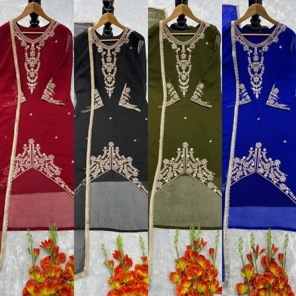 Refined Black Fox Georgette Suit Collection with Moti Work Palazzo and Dupatta for Women Ready To Wear Collection