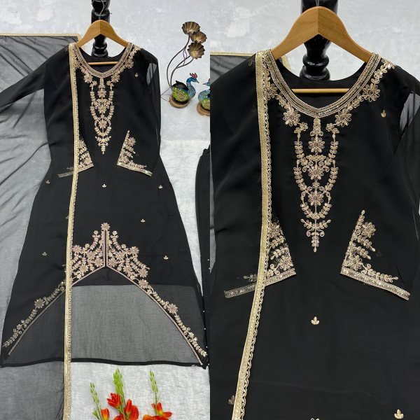 Refined Black Fox Georgette Suit Collection with Moti Work Palazzo and Dupatta for Women Ready To Wear Collection