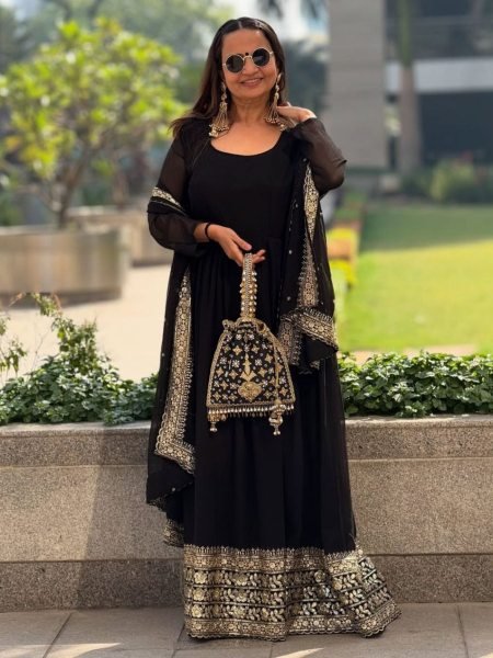 Refined Black Georgette Embroidery Sequin Work Gown at Manufacturer Rate