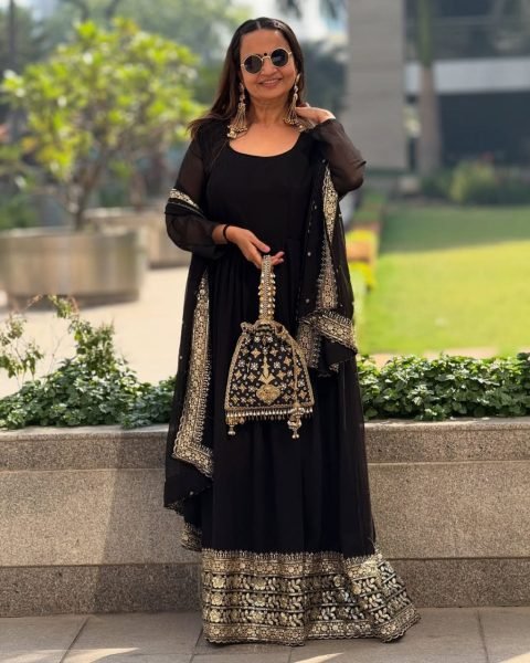 Refined Black Georgette Embroidery Sequin Work Gown at Manufacturer Rate Plus Size Kurti / Gown