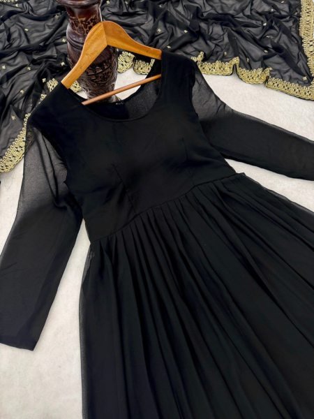 Refined Black Georgette Embroidery Sequin Work Gown at Manufacturer Rate Plus Size Kurti / Gown