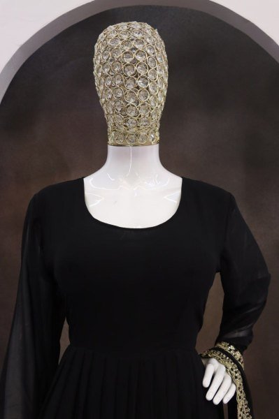 Refined Black Georgette Embroidery Sequin Work Gown at Manufacturer Rate Plus Size Kurti / Gown