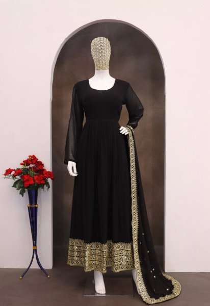 Refined Black Georgette Embroidery Sequin Work Gown at Manufacturer Rate Plus Size Kurti / Gown