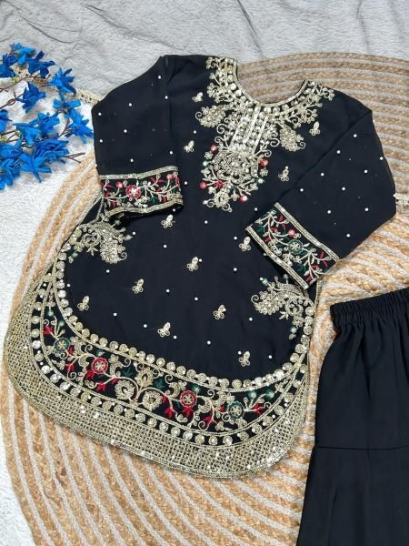 Refined Black Kids Patiyala Set with Embroidery for Festive and Traditional Wear Girls Wear