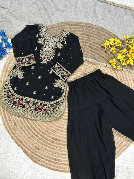 Refined Black Kids Patiyala Set with Embroidery for Festive and Traditional Wear Girls Wear
