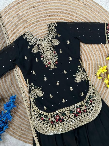 Refined Black Kids Patiyala Set with Embroidery for Festive and Traditional Wear Girls Wear