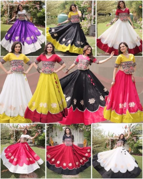 Refined Black Maroon Roman Fabric Navratri Collection with Gamthi Embroidery Navratri Lehnega Choli