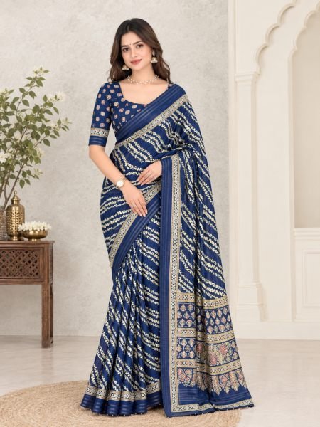 Refined Blue Cotton Slub Saree with Patola Print Pallu and Zari Border at Manufacturer Rate Sarees 