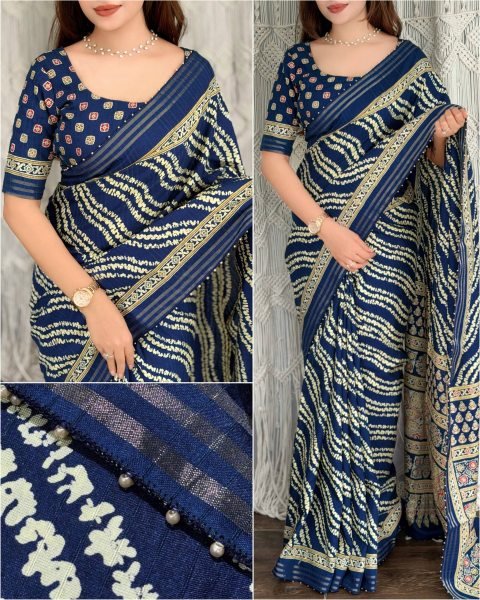Refined Blue Cotton Slub Saree with Patola Print Pallu and Zari Border at Manufacturer Rate Printed Cotton Sarees Wholesale