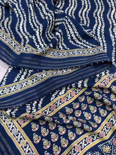 Refined Blue Cotton Slub Saree with Patola Print Pallu and Zari Border at Manufacturer Rate Printed Cotton Sarees Wholesale
