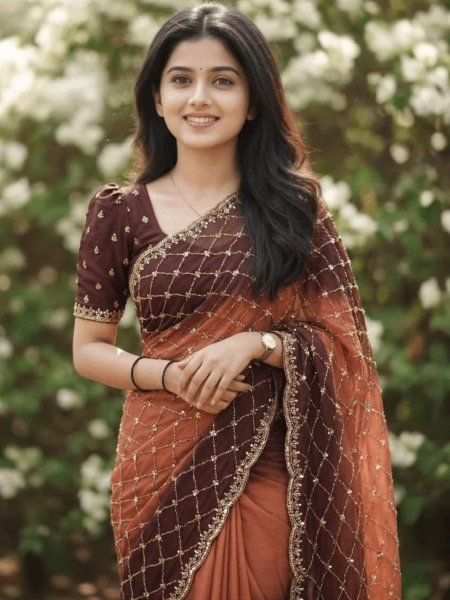 Refined Brown Beaded Satin Saree with Designer Finish for Grand Occasions Silk Sarees Wholesale