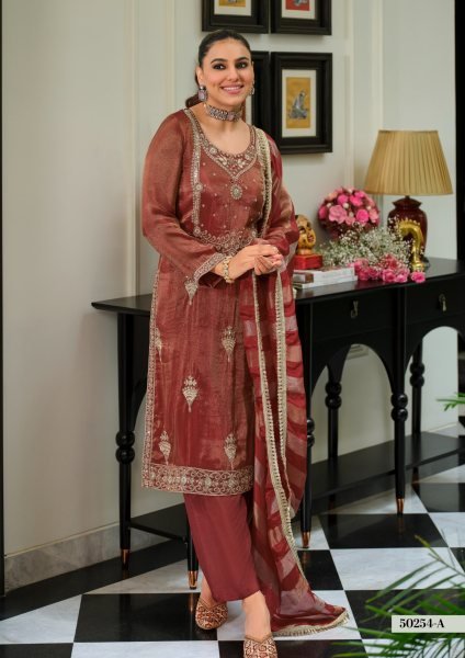 Refined Brown Designer Pure Viscose Simar Embroidery Suit with Pure Silk Pant Churidar Salwar Suits Wholesale