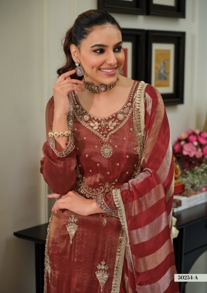 Refined Brown Designer Pure Viscose Simar Embroidery Suit with Pure Silk Pant Churidar Salwar Suits Wholesale