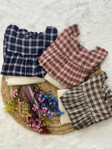 Refined Coffee Checks Linen Cotton Top Pant Set for Summer Casual Wear Women Tunics kurti