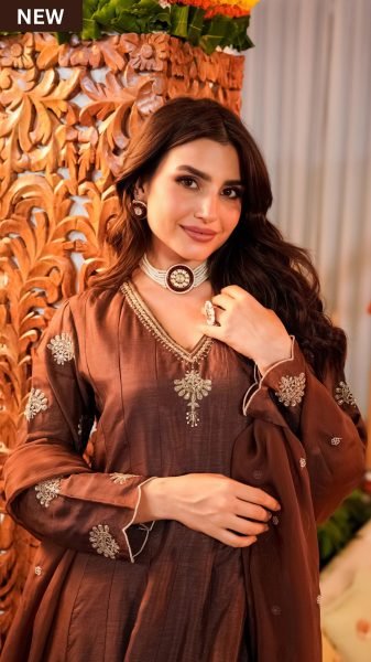 Refined Coffee CP Vichitra Anarkali Kurti Set with Embroidered Neckline At Factory Outlet Price Embroidery Kurtis 