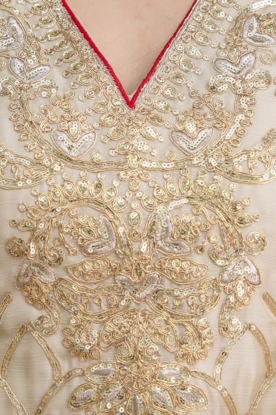 Refined Cream Chiffon Satin Embroidered Suit Set with Dupatta At Factory Price Kurti Set Ready To Wear Collection
