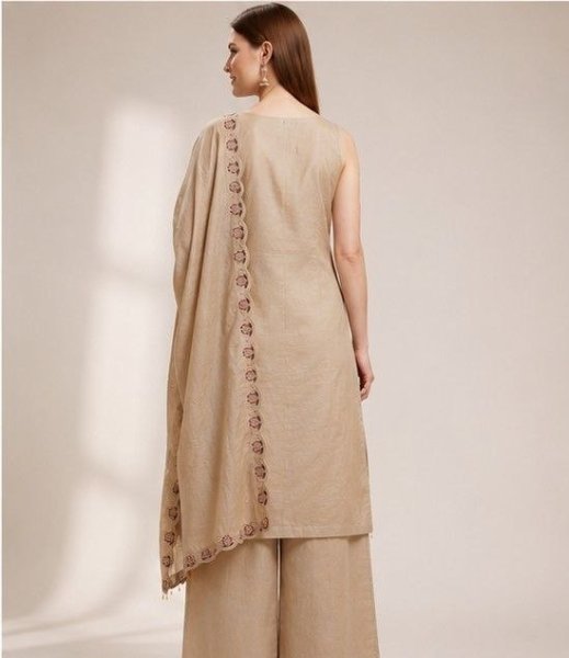 Refined Cream Women s Roman Silk Kurti Pant Set with Matching Dupatta 3 Piece Kurti Set